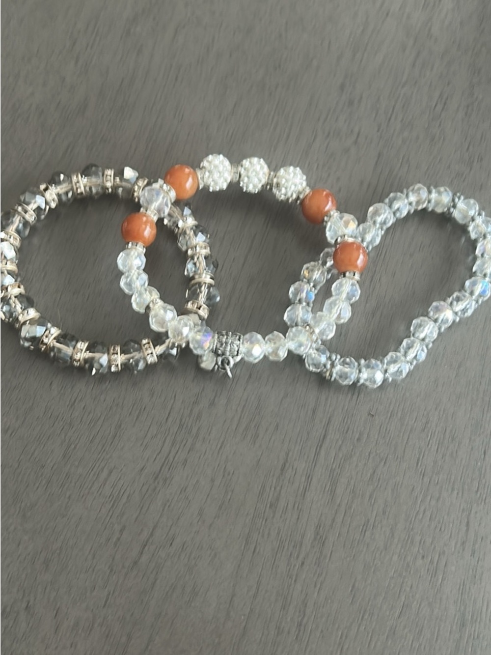 Crystal Bead Stretch Bracelet Set with Orange Accent Beads